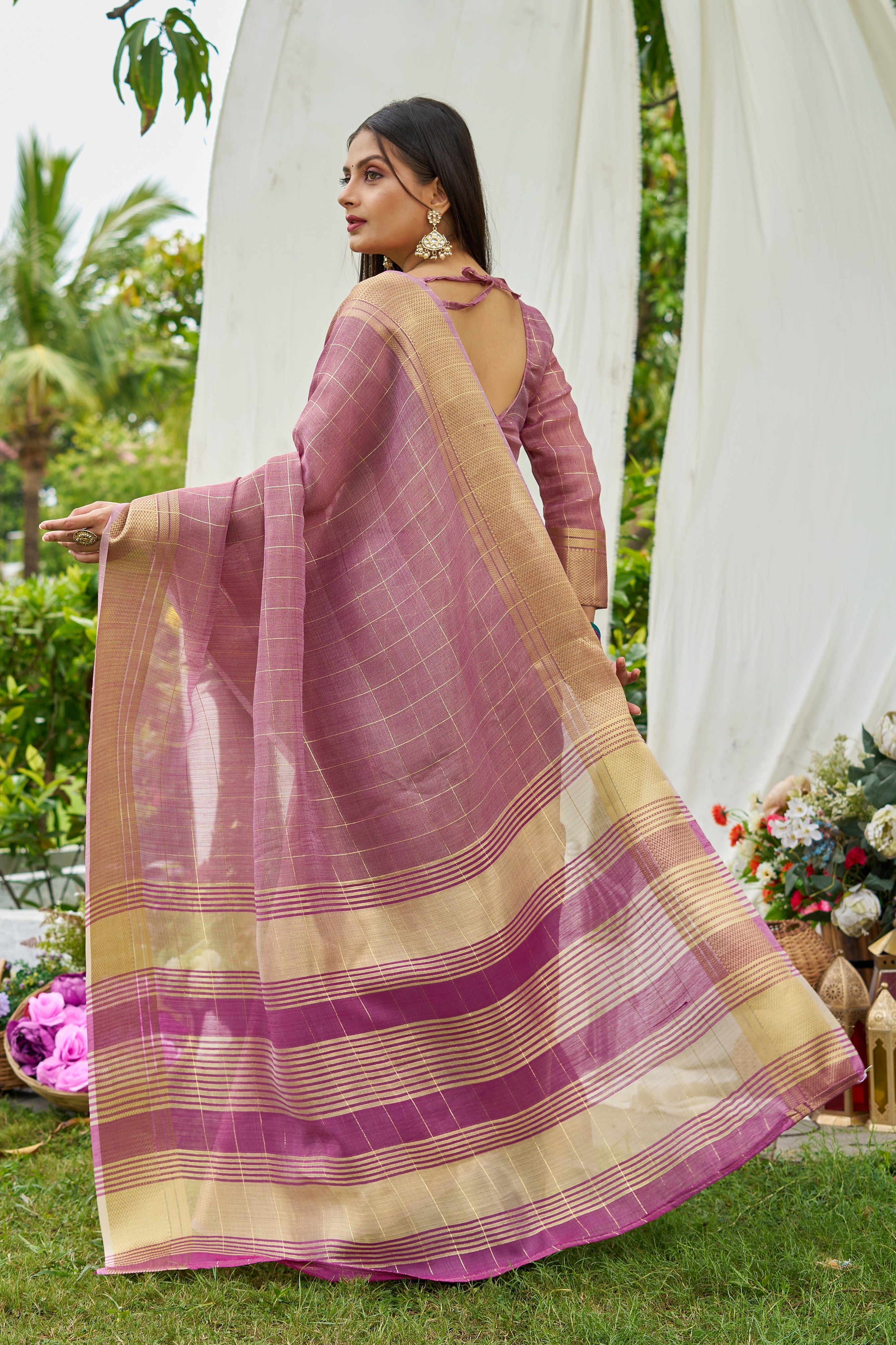 Buy MySilkLove Trendy Purple Tissue Woven Saree Online