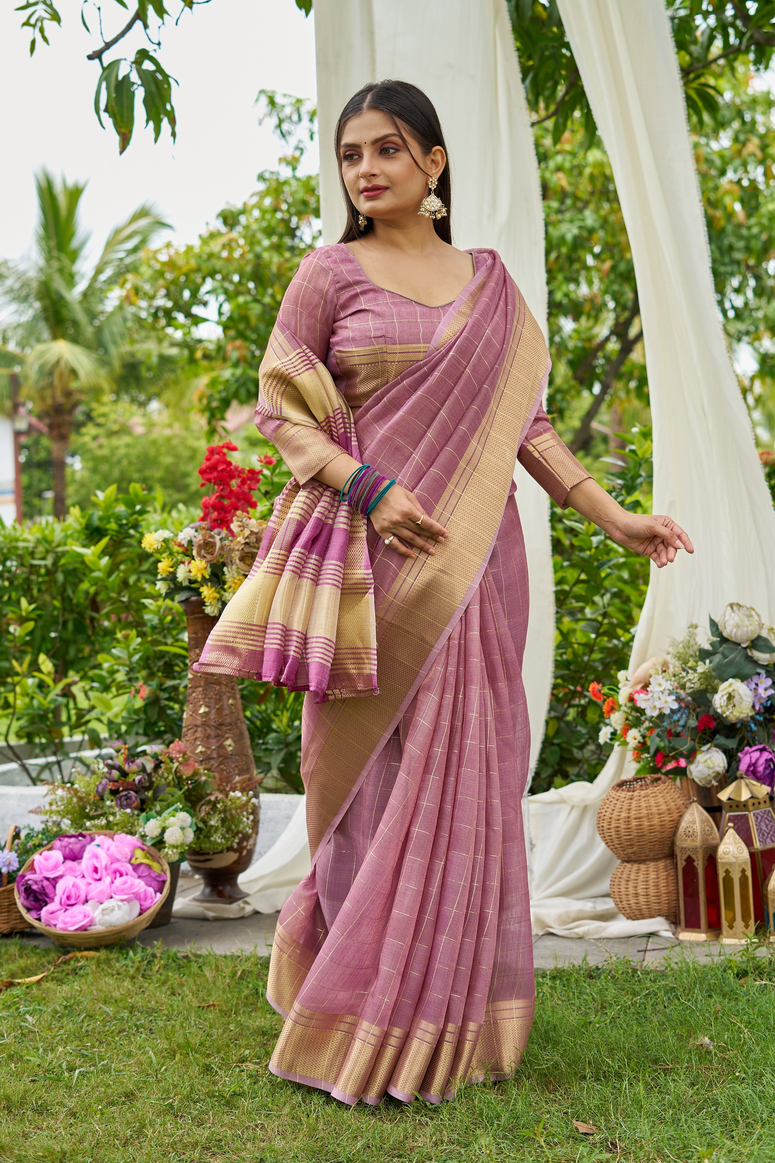 Buy MySilkLove Trendy Purple Tissue Woven Saree Online