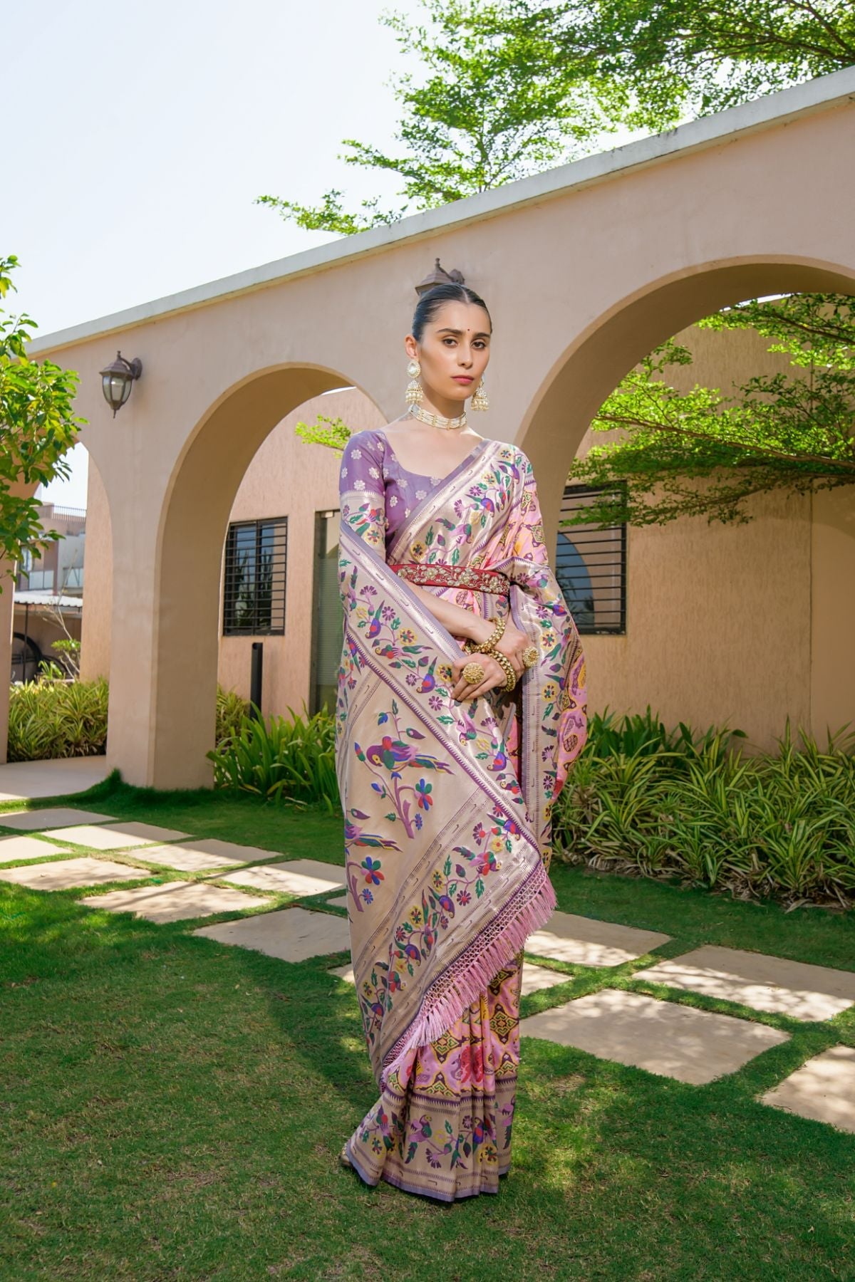 Buy MySilkLove Bouquet Pink Woven Paithani Silk Saree Online