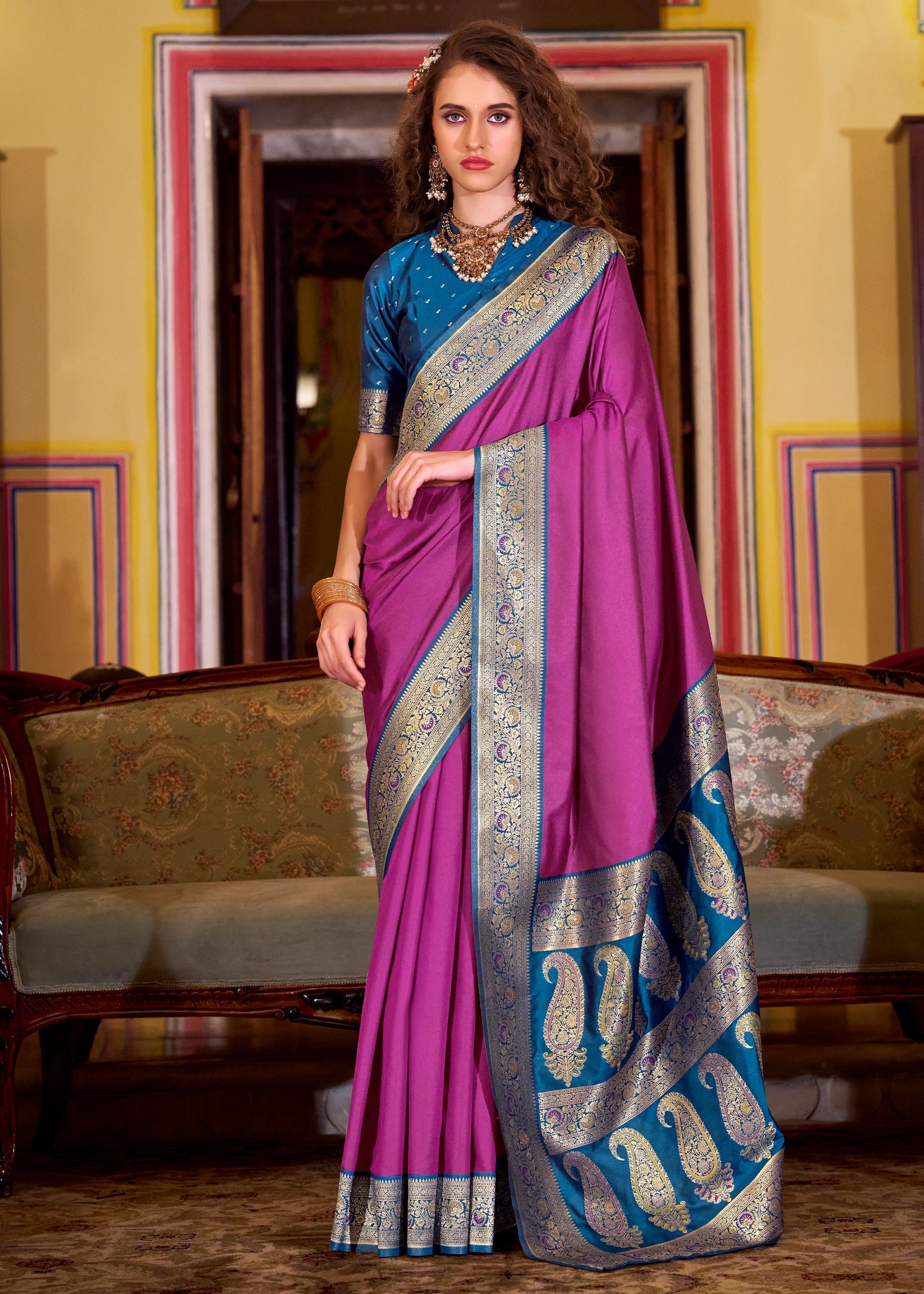 Buy MySilkLove Ultra Purple Woven Banarasi Soft Silk Saree Online
