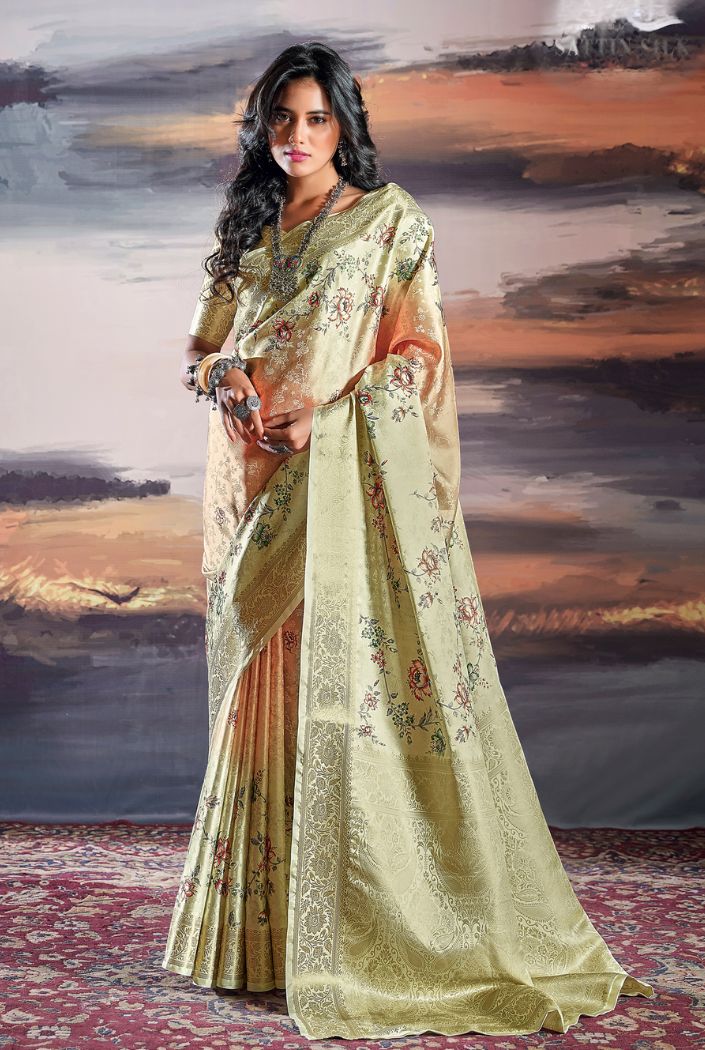 Buy MySilkLove Misty Moss Green Floral Digital Printed Saree Online