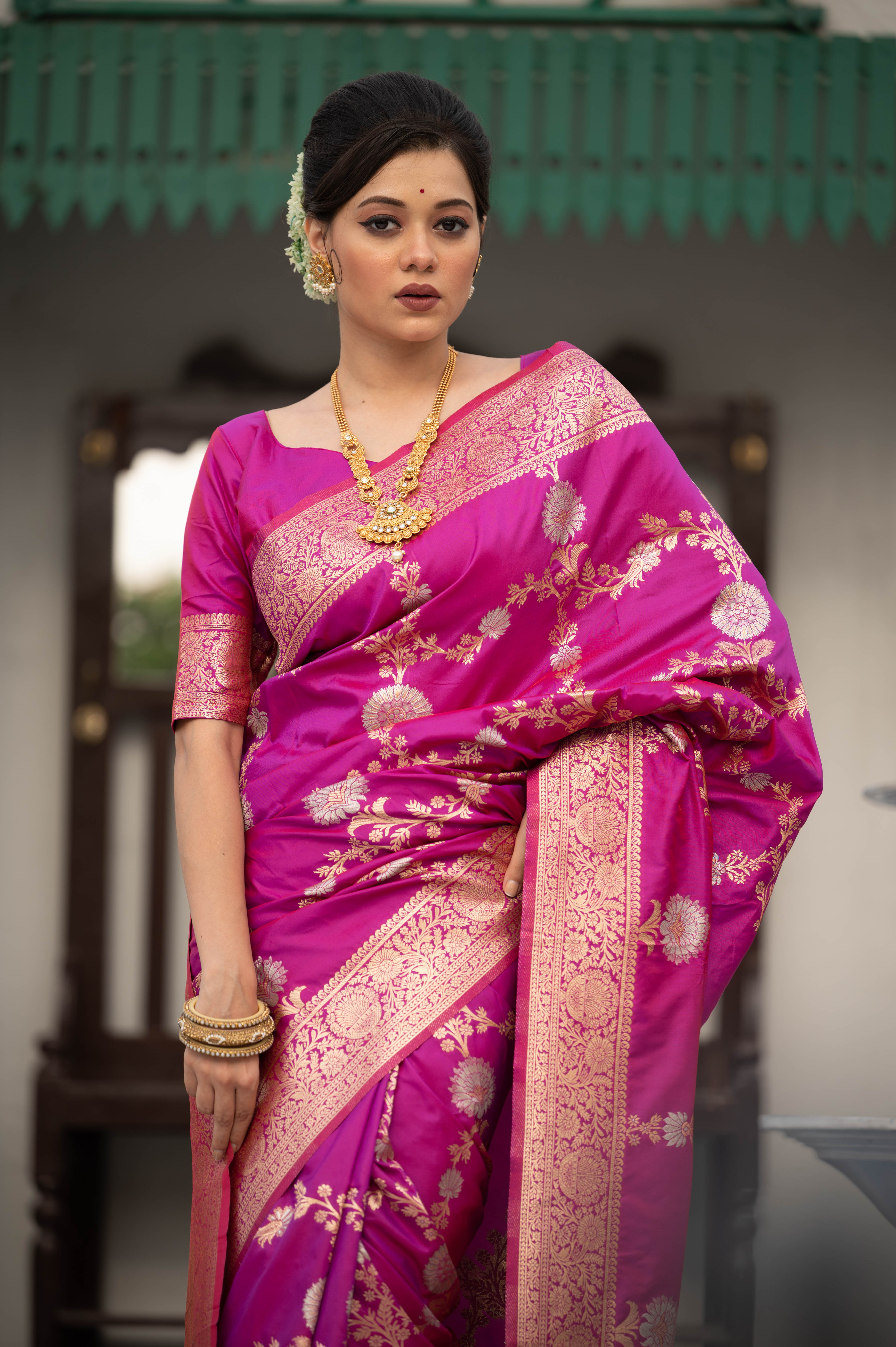 Buy MySilkLove Jazzberry Jam Pink Woven Banarasi Silk Saree Online