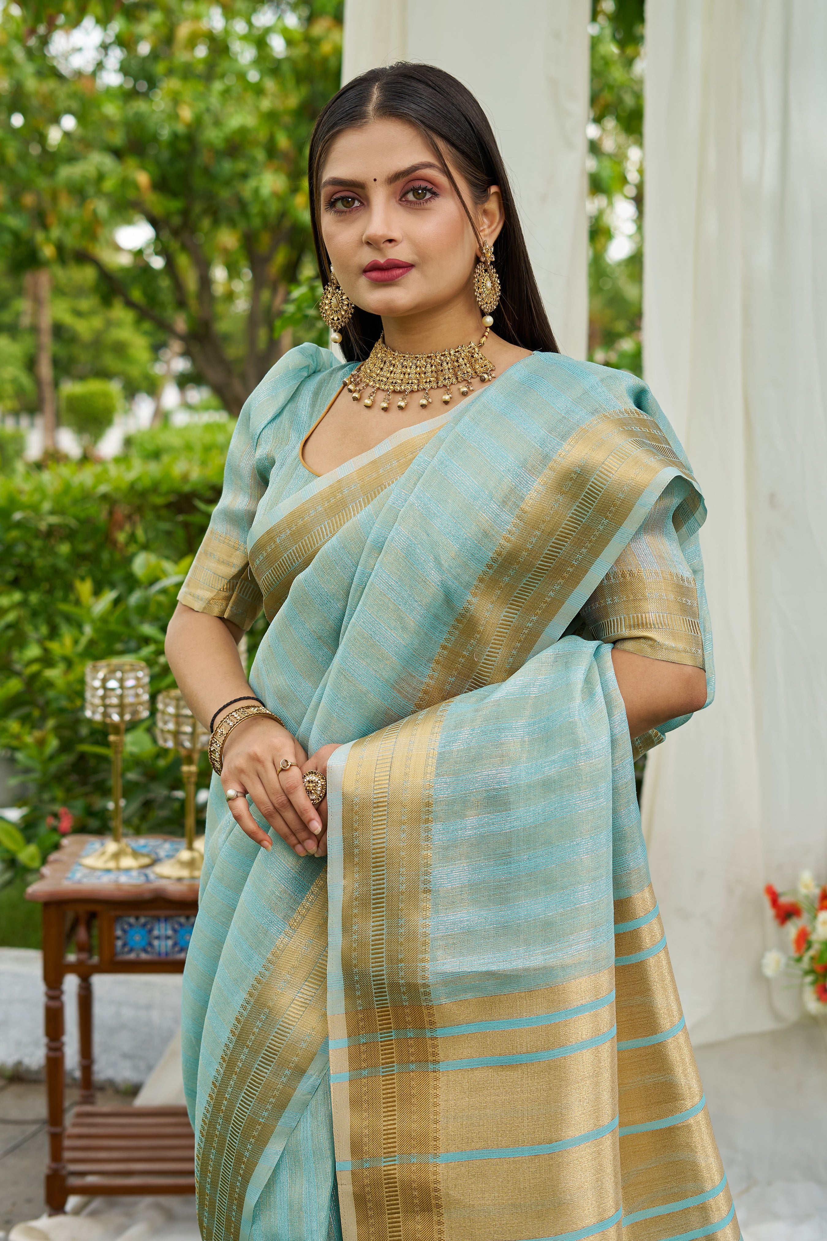 MySilkLove Arctic Blue Woven Tissue Saree