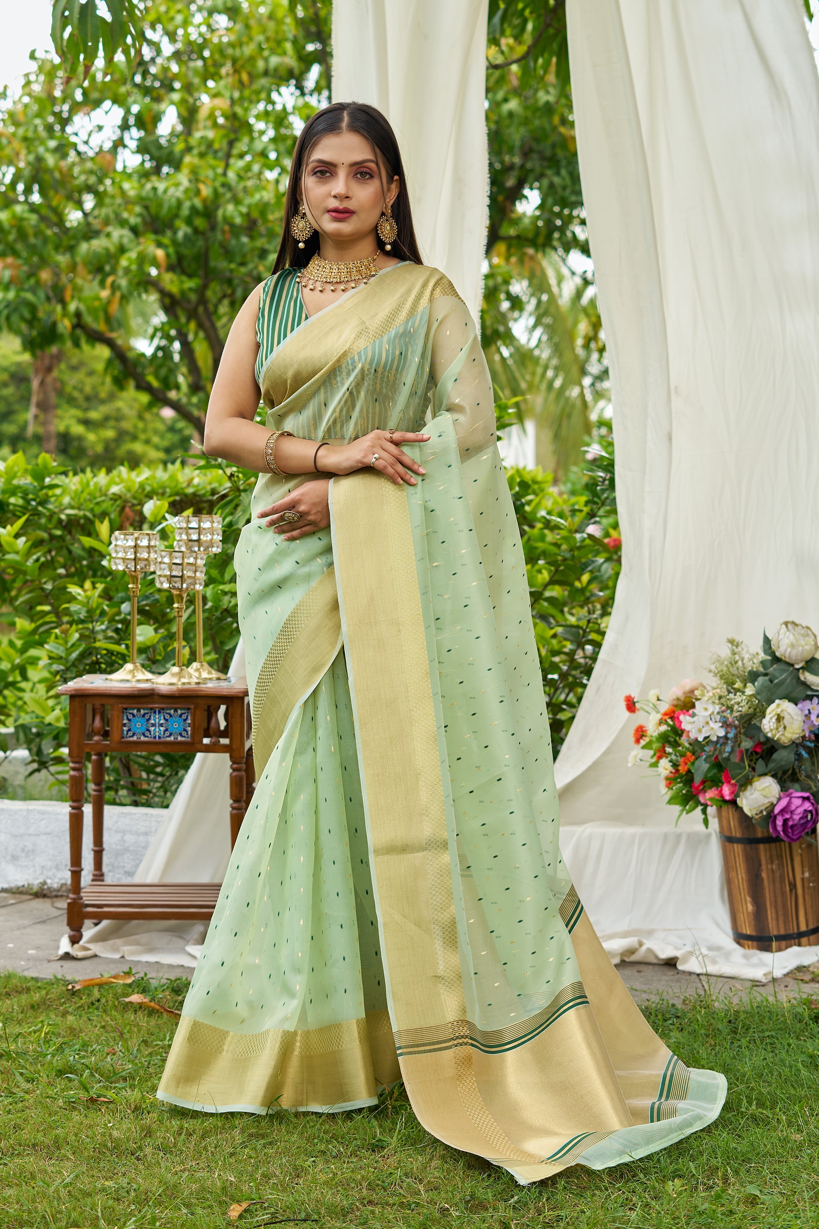 Buy MySilkLove Rainy Blue Woven Shimmer Silk Saree Online
