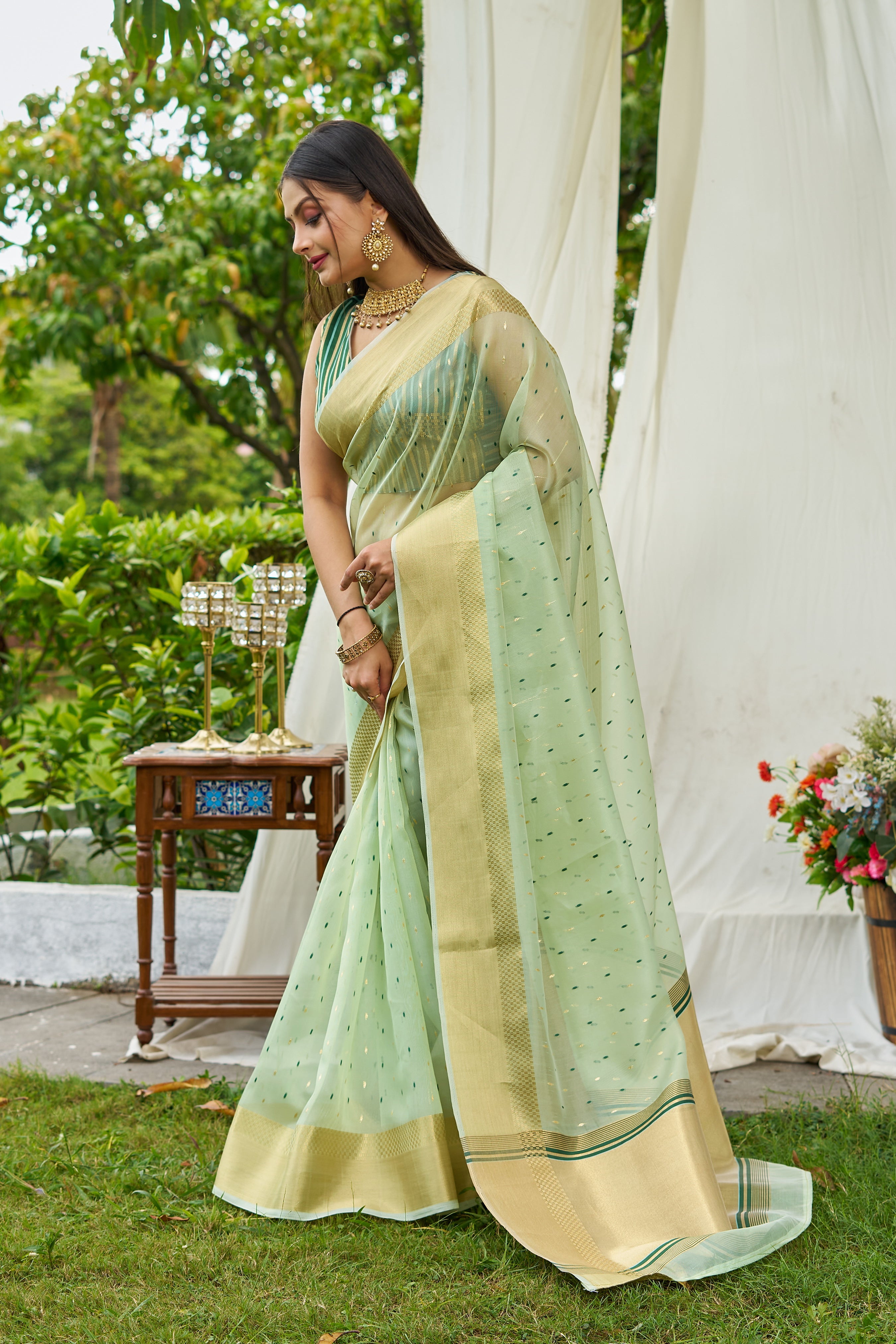 Buy MySilkLove Rainy Blue Woven Shimmer Silk Saree Online