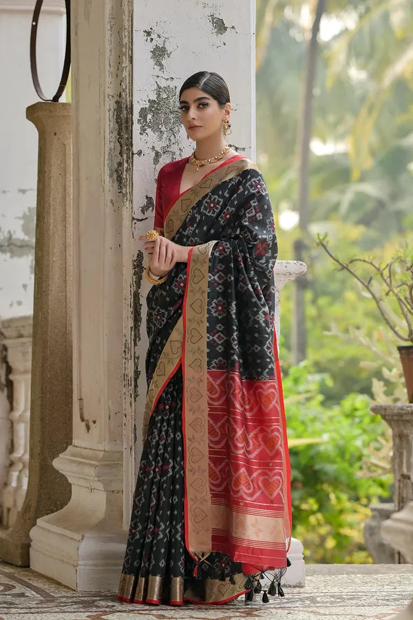 Buy MySilkLove Bistre Black Woven Raw Silk Saree Online