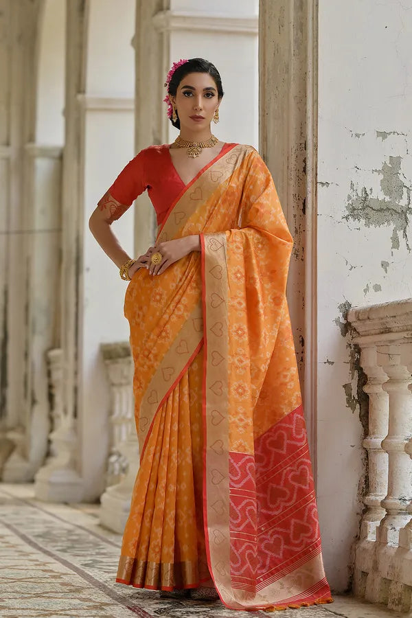 Buy MySilkLove Dark Salmon Orange Woven Raw Silk Saree Online