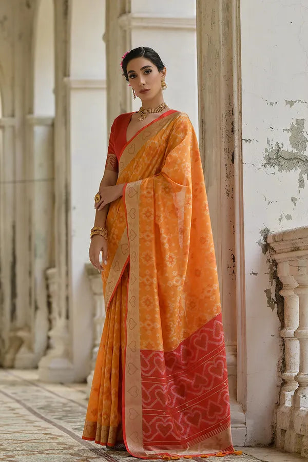 Buy MySilkLove Dark Salmon Orange Woven Raw Silk Saree Online