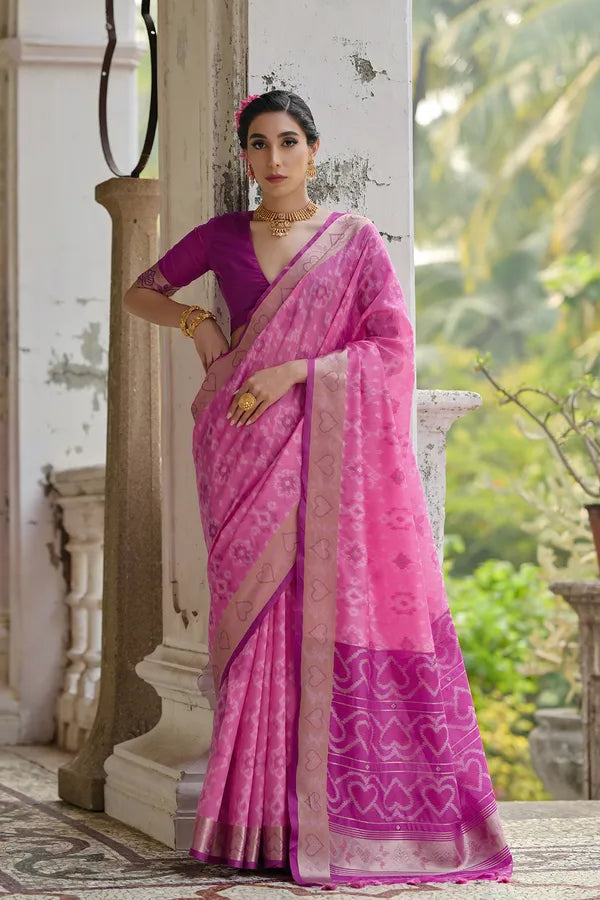 Buy MySilkLove Pale Pink Woven Raw Silk Saree Online