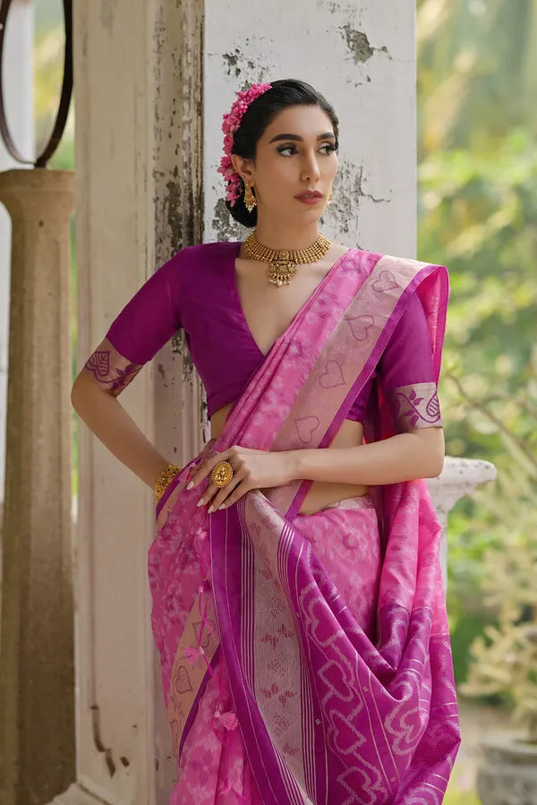 Buy MySilkLove Pale Pink Woven Raw Silk Saree Online