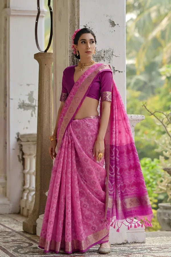 Buy MySilkLove Pale Pink Woven Raw Silk Saree Online