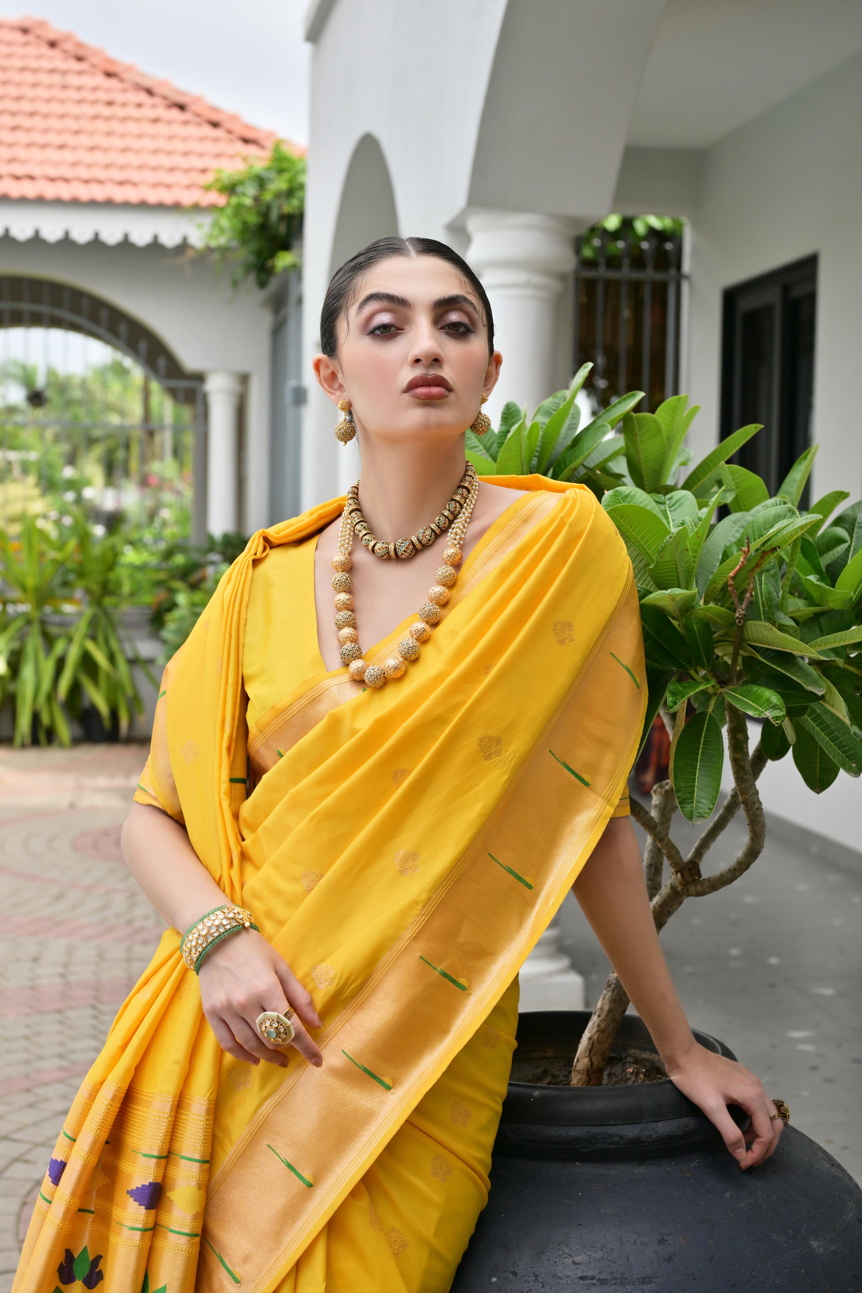 Buy MySilkLove Sunflower Yellow Woven Paithani Saree Online