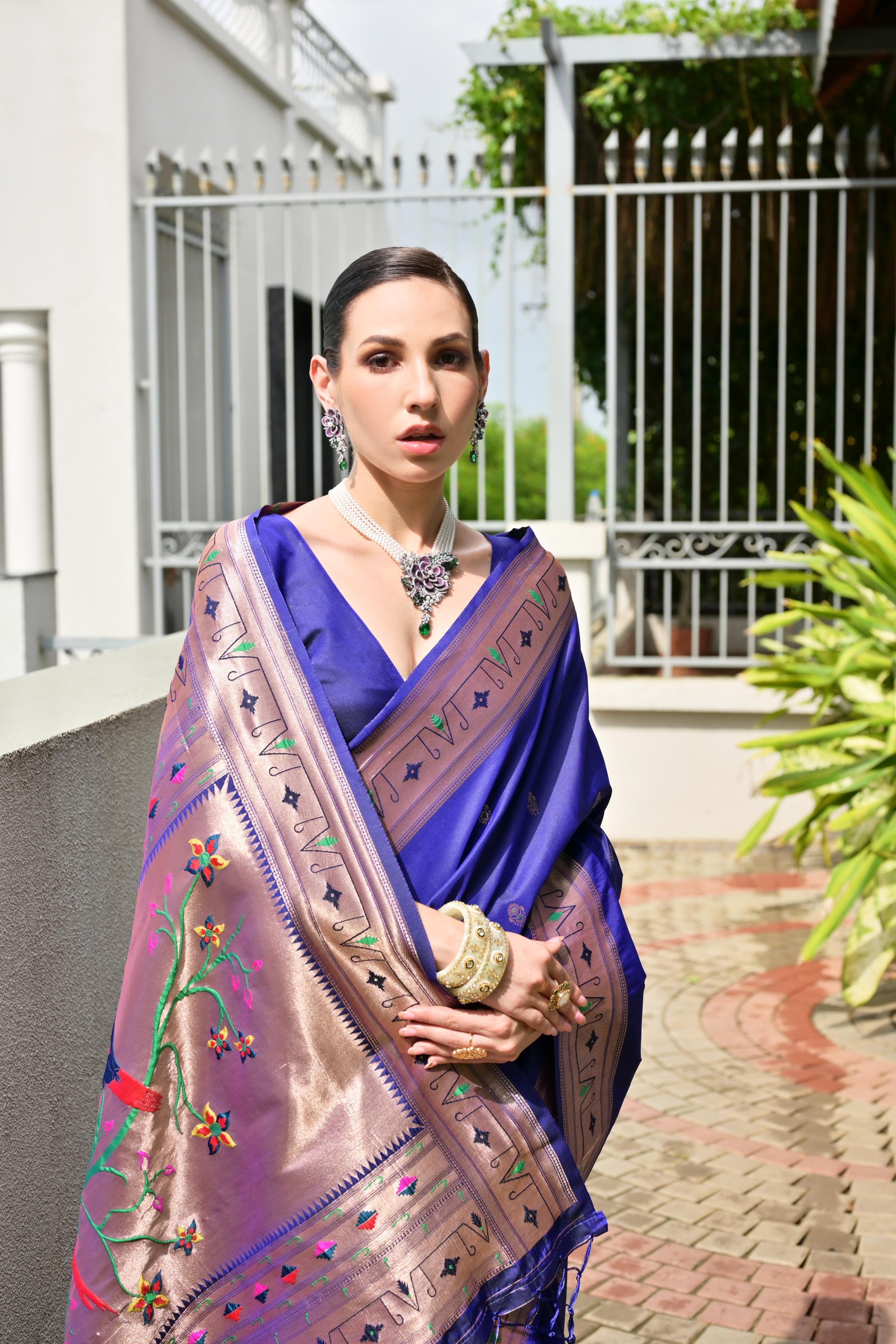 MySilkLove Zodiac Blue Woven Paithani Saree