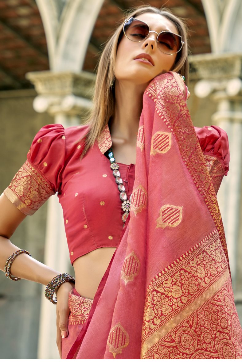 Buy MySilkLove Roman Pink Handloom Banarasi Silk Saree Online