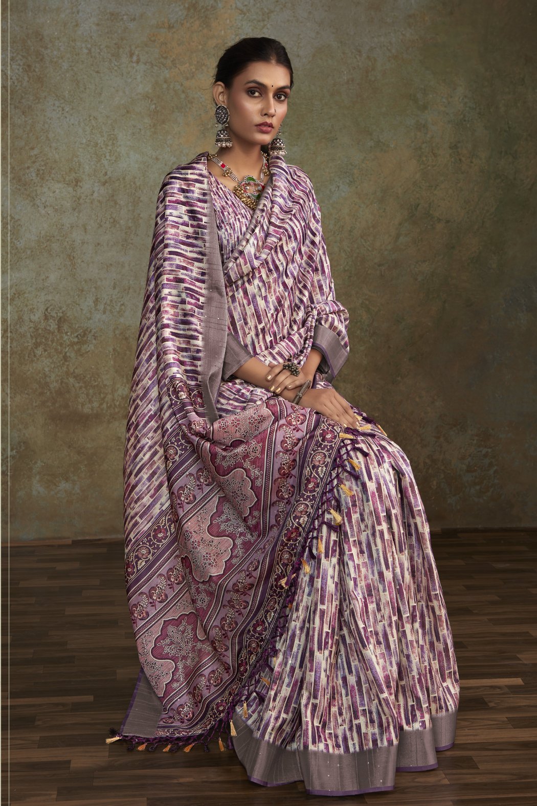 Buy MySilkLove Strikemaster Purple Banarasi Digital Printed Saree Online