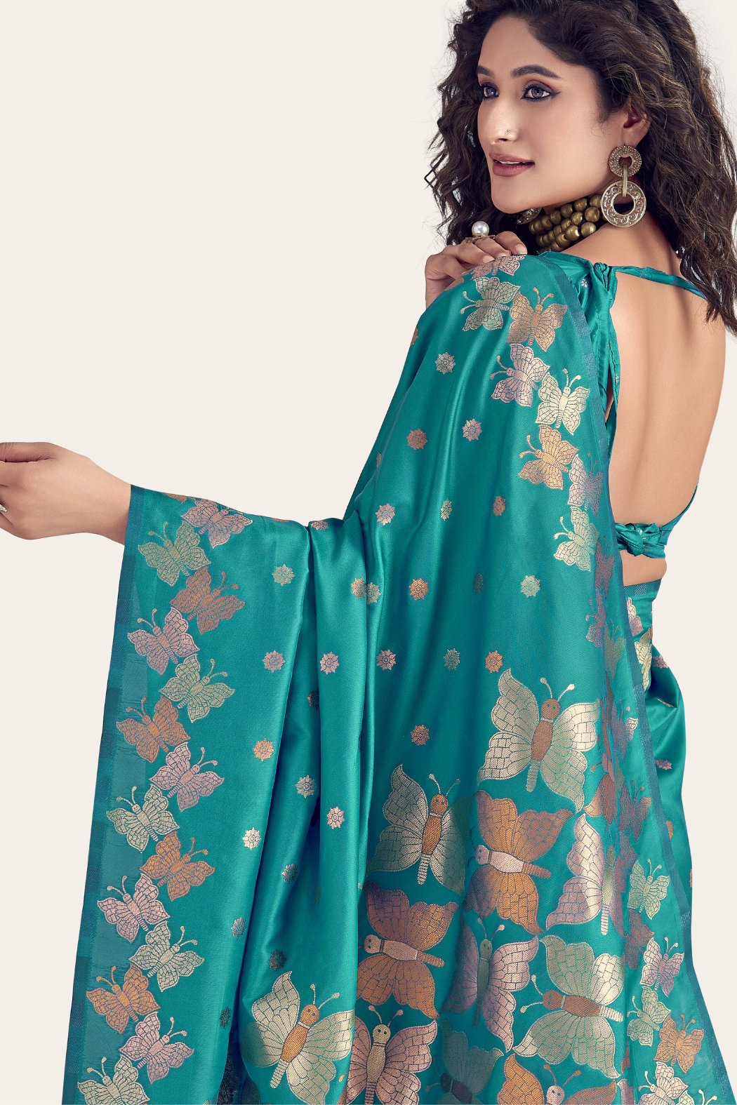 Buy MySilkLove Metallic Seaweed Blue Banarasi Designer Saree Online