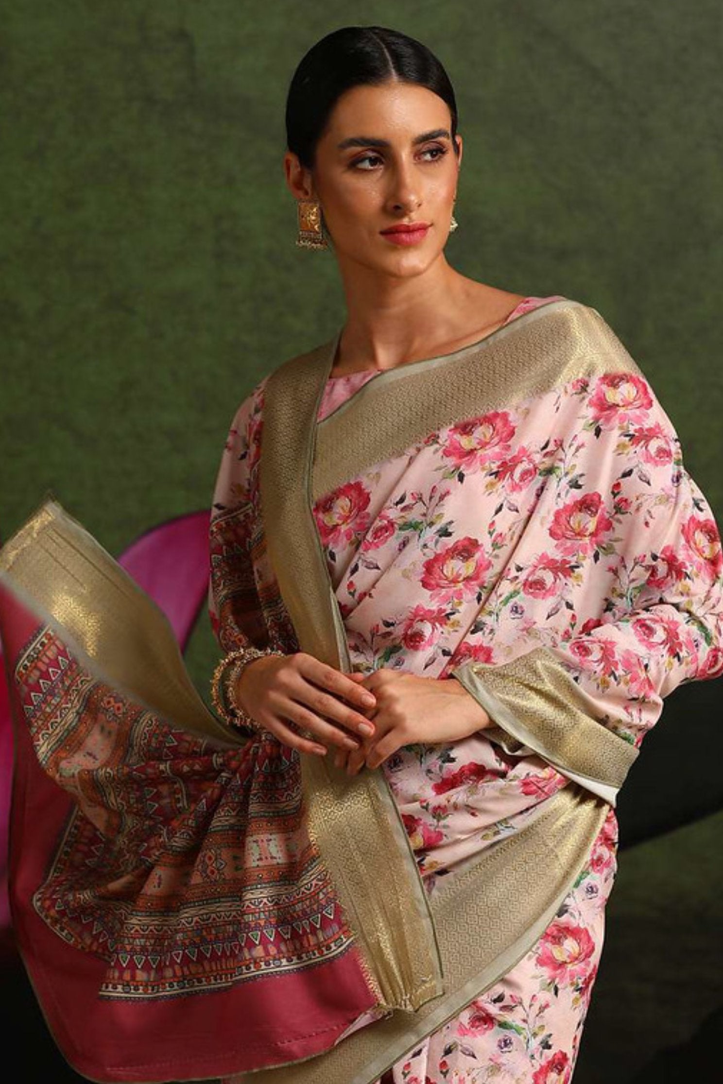 Buy MySilkLove Froly Pink Floral Printed Saree Online