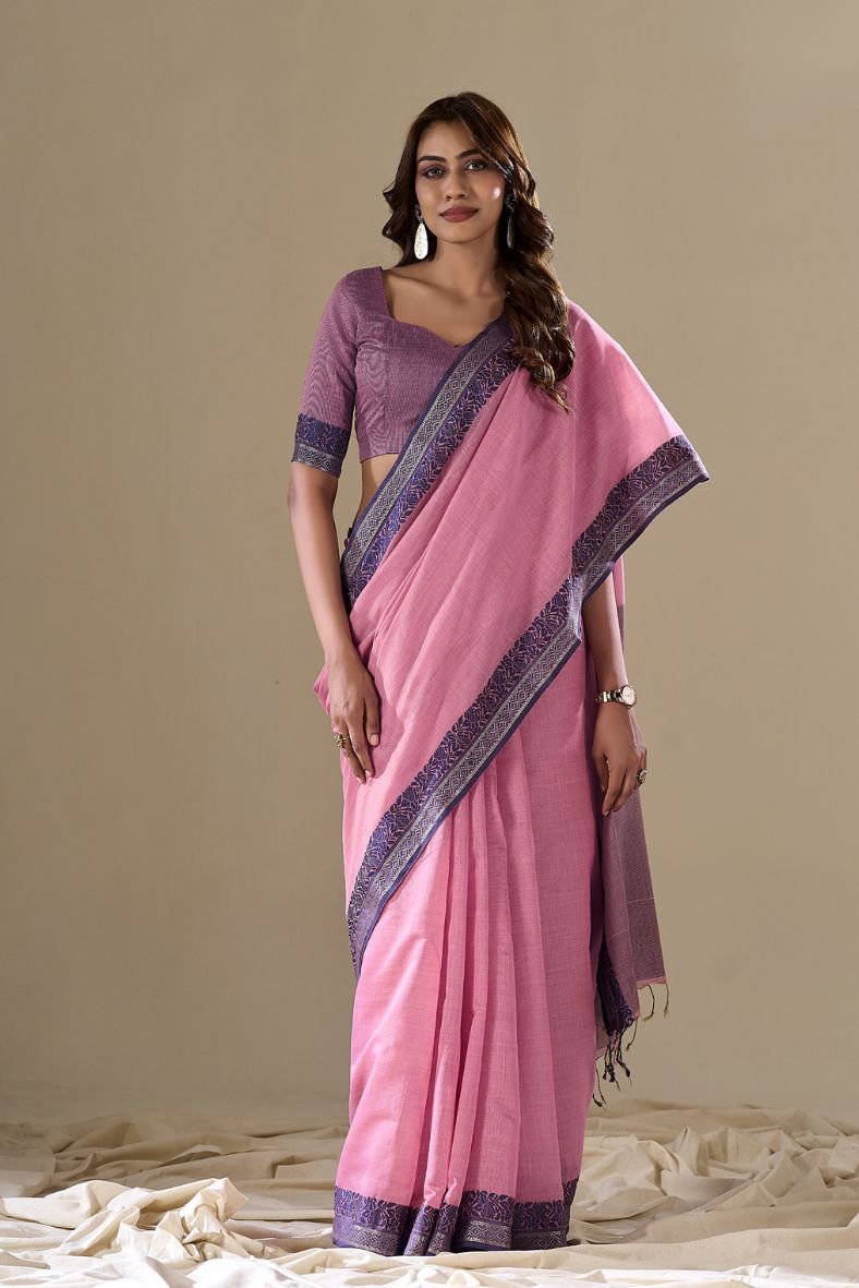 Buy MySilkLove Puce Pink Handloom Cotton Saree Online