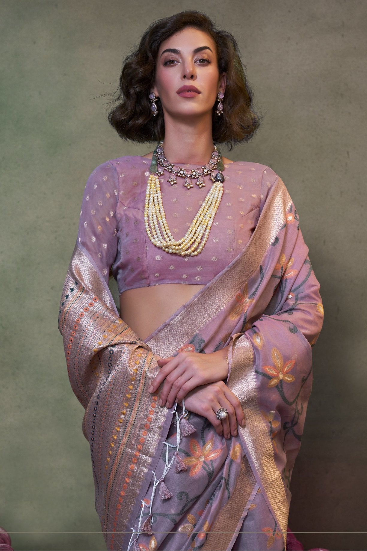 Buy MySilkLove Mountbatten Purple Handloom Jamdani Saree Online