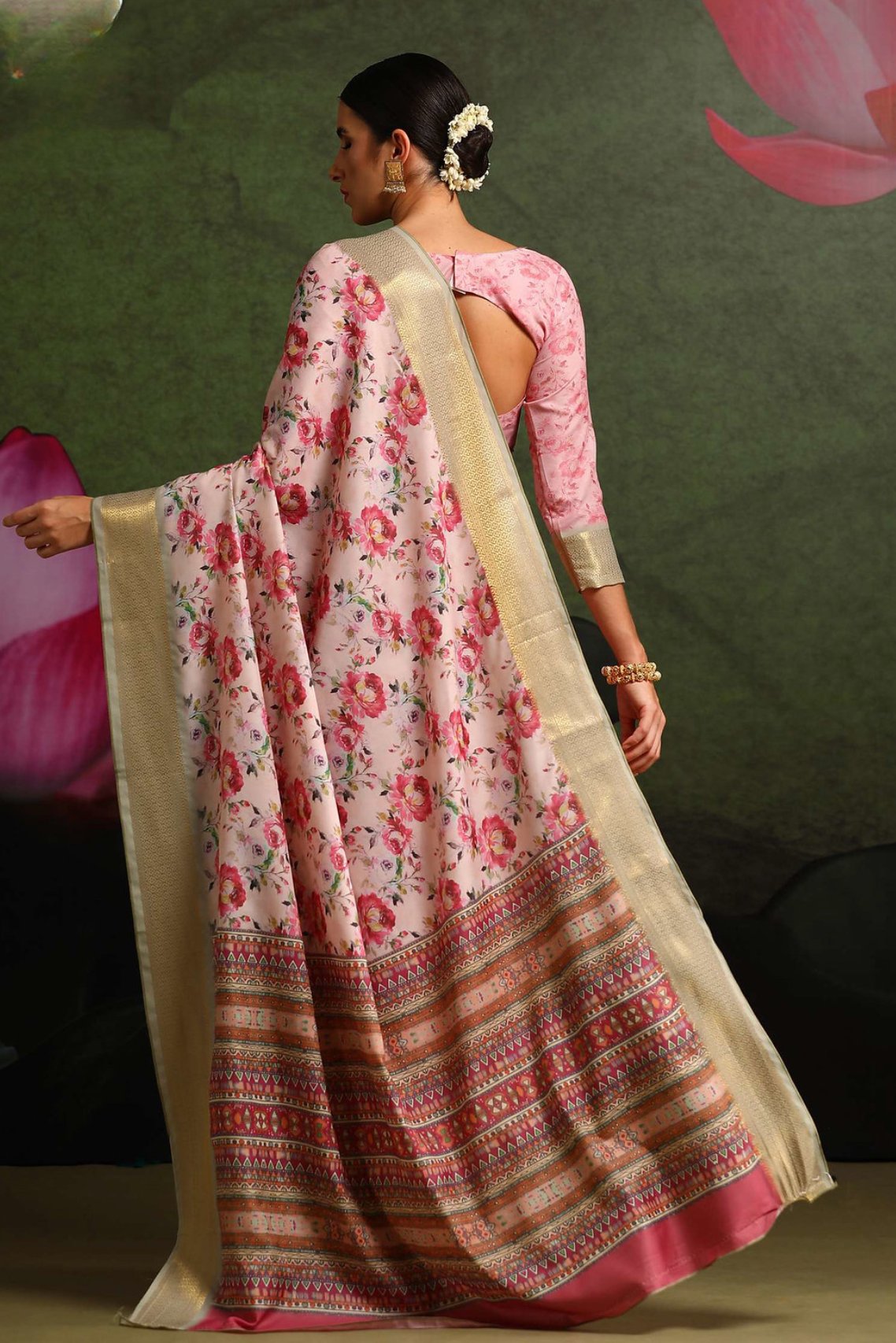 MySilkLove Froly Pink Floral Printed Saree