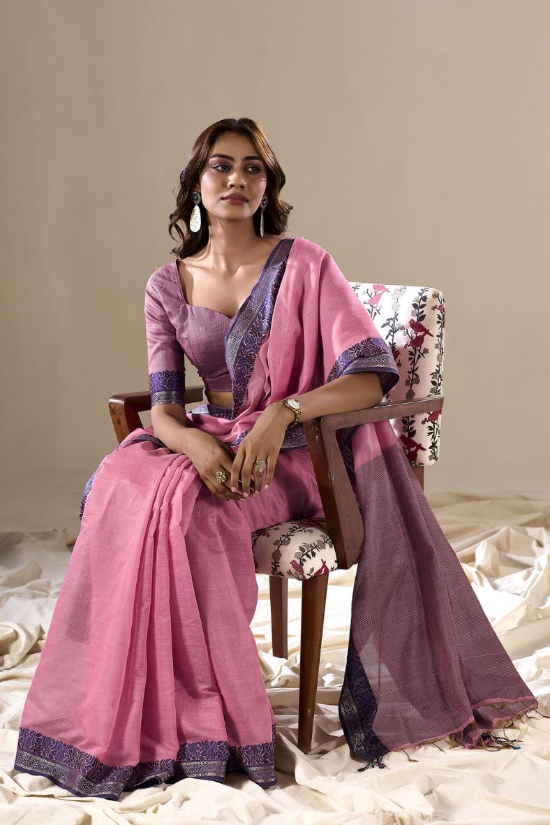 MySilkLove Puce Pink Handloom Cotton Saree