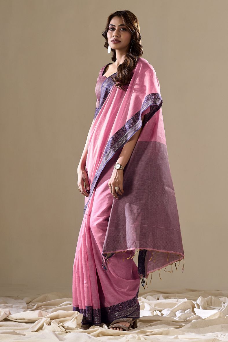 Buy MySilkLove Puce Pink Handloom Cotton Saree Online