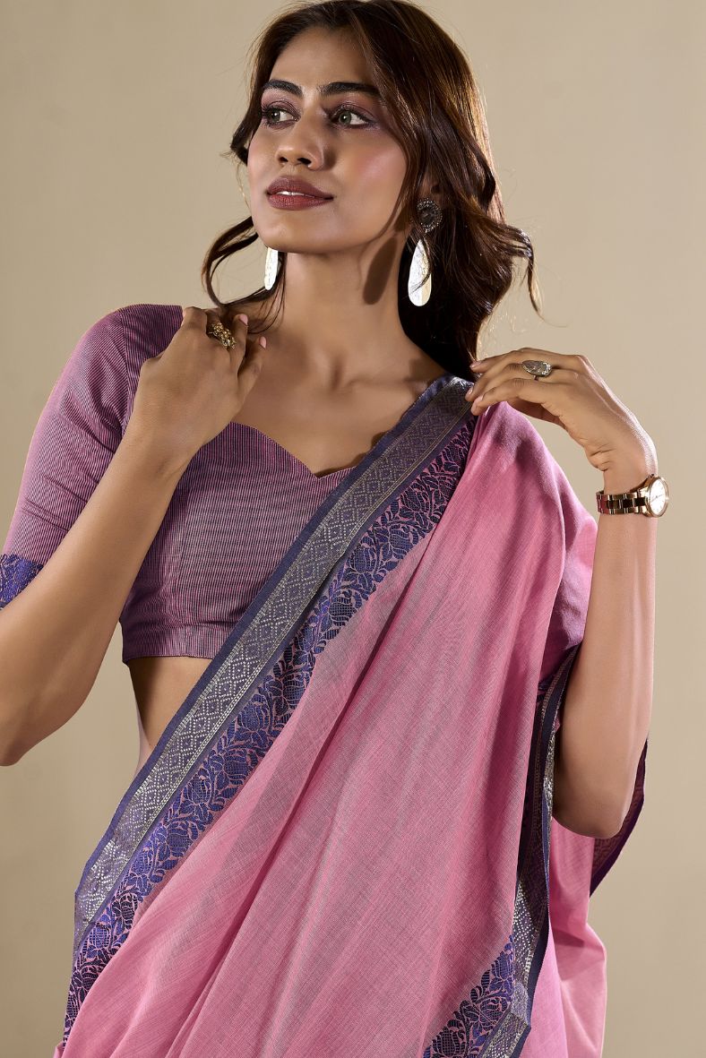 Buy MySilkLove Puce Pink Handloom Cotton Saree Online