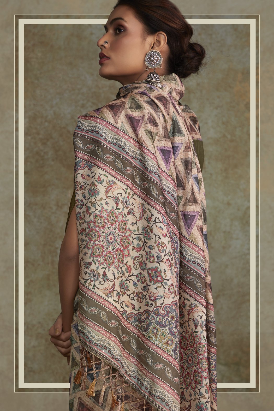 Buy MySilkLove Sandrift Brown and Green Banarasi Digital Printed Saree Online