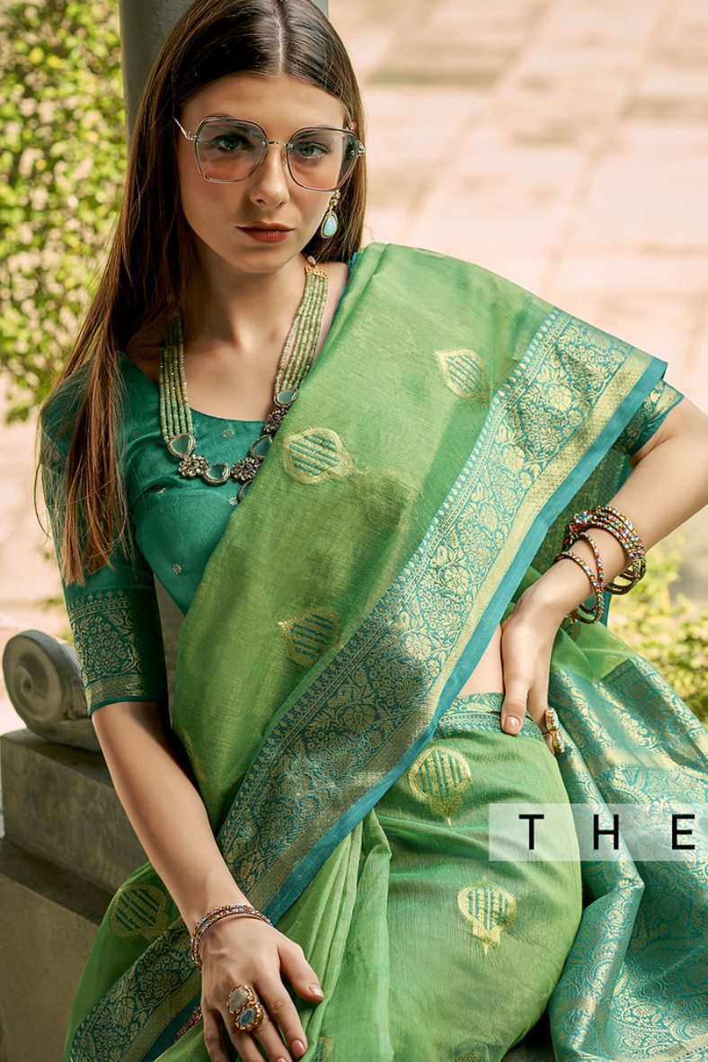 Buy MySilkLove Fern Green Woven Banarasi Silk Saree Online