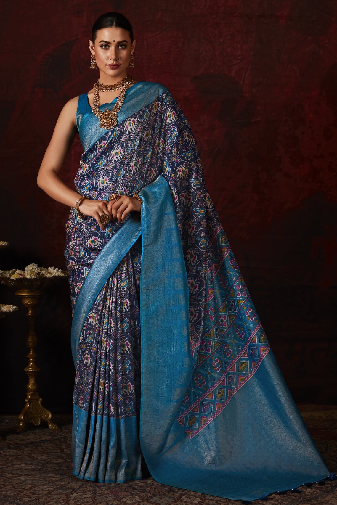 Buy MySilkLove Cerulean Frost Blue Banarasi Digital Printed Saree Online