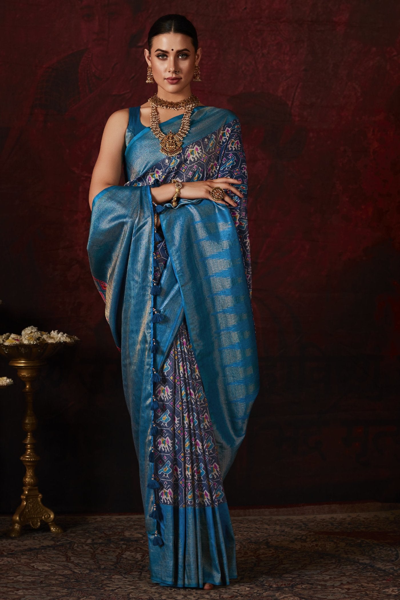 Buy MySilkLove Cerulean Frost Blue Banarasi Digital Printed Saree Online