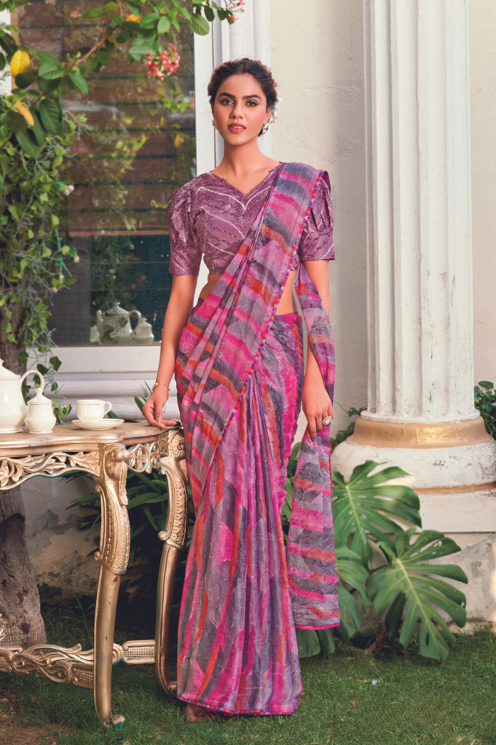 Buy MySilkLove Pearly Purple Georgette Chiffon Saree Online