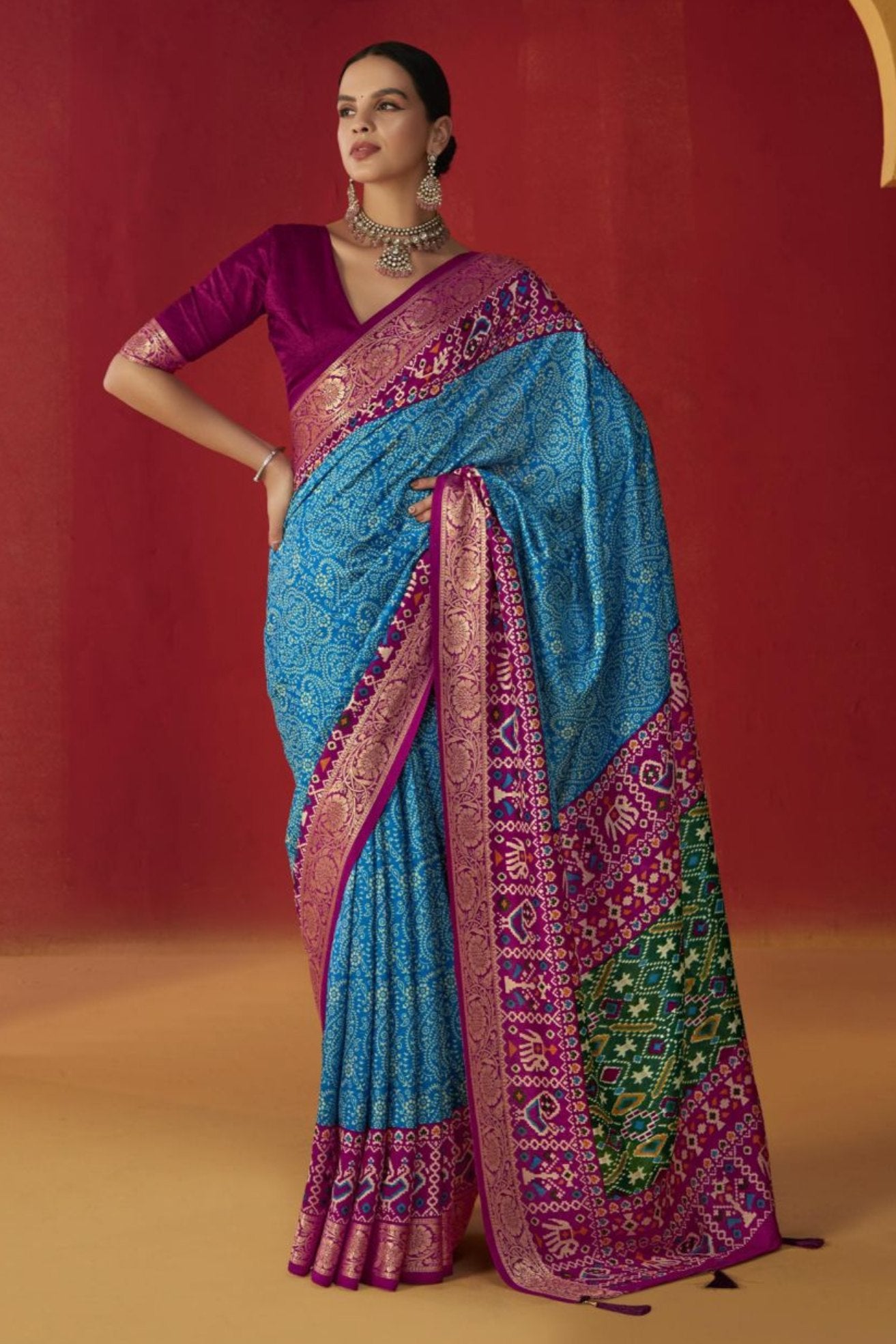 Buy MySilkLove Bondi Blue Printed Tussar Silk Saree Online