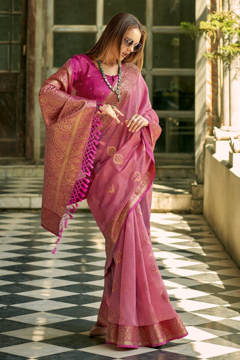 Buy MySilkLove Chestnut Rose Pink Handloom Banarasi Silk Saree Online