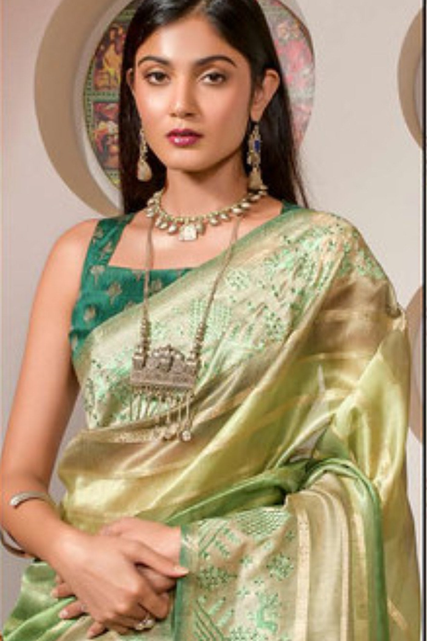 Buy MySilkLove Olivine Green Organza Saree Online