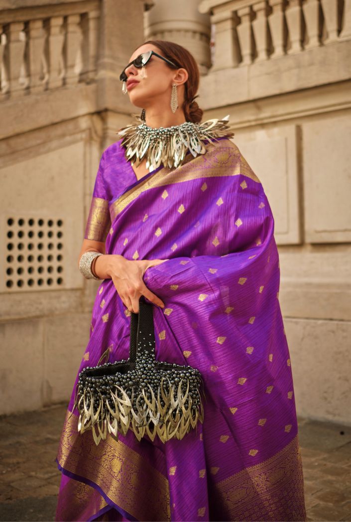 Buy MySilkLove Royal Purple Banarasi Handloom  Silk Saree Online