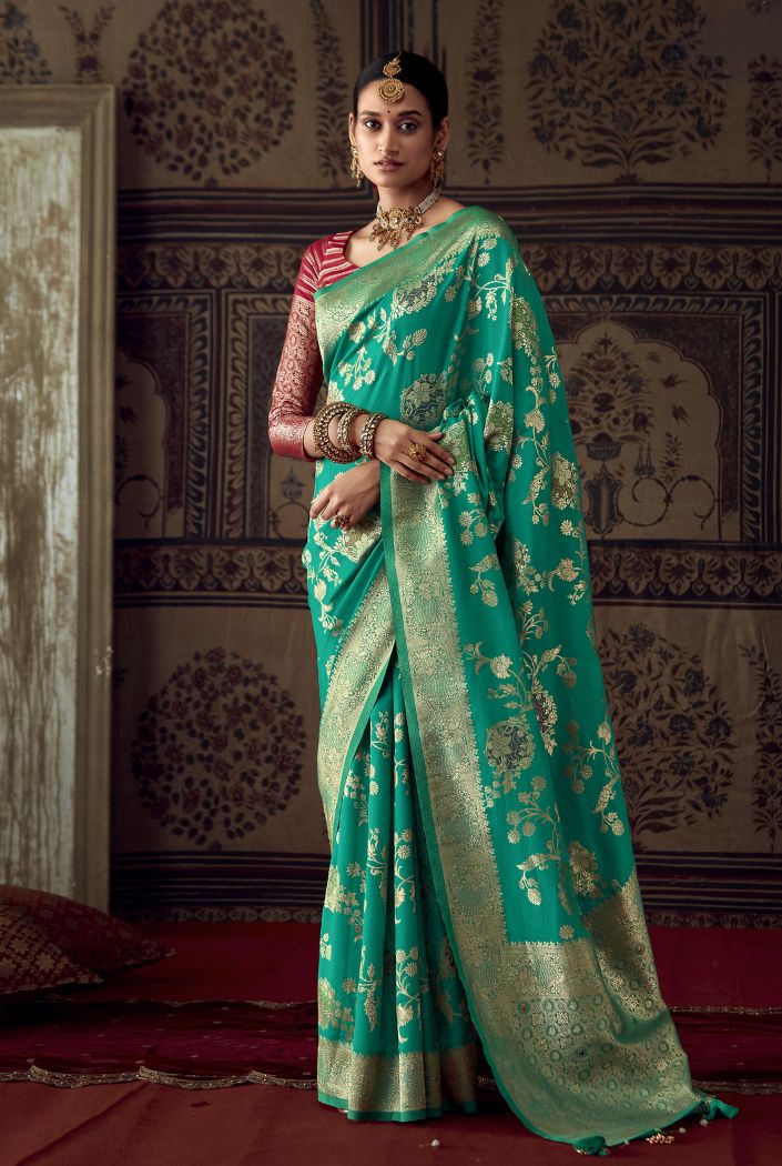 Buy MySilkLove Emerald Green Designer Banarasi Silk Saree Online