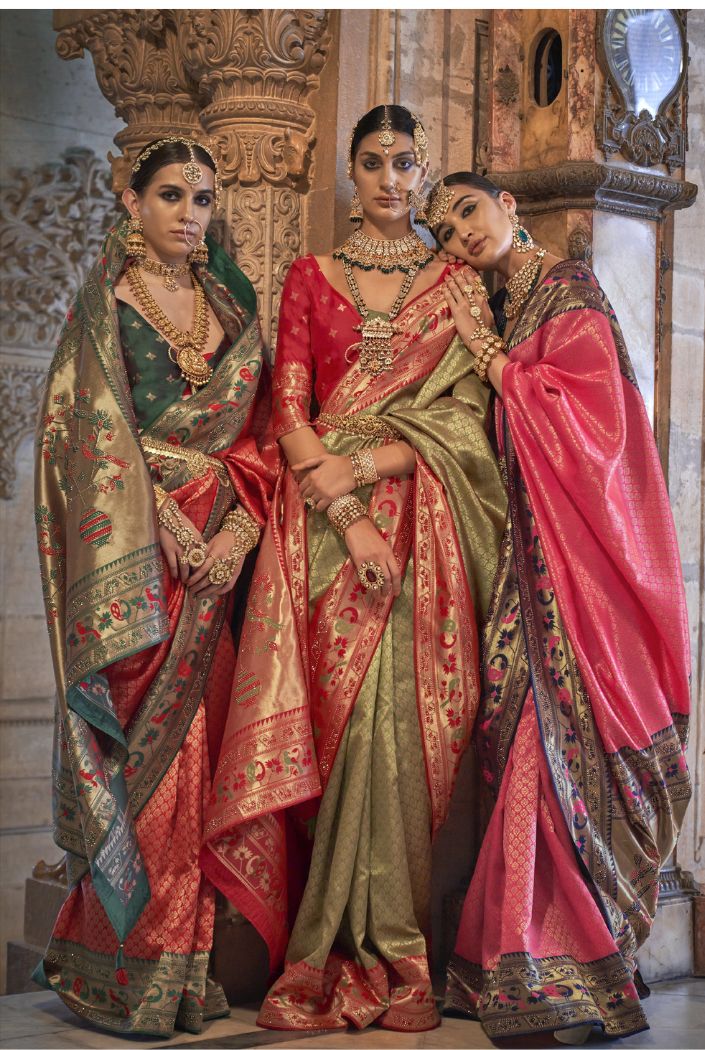 Buy MySilkLove Chilli Red and Green Woven Patola Silk Saree Online