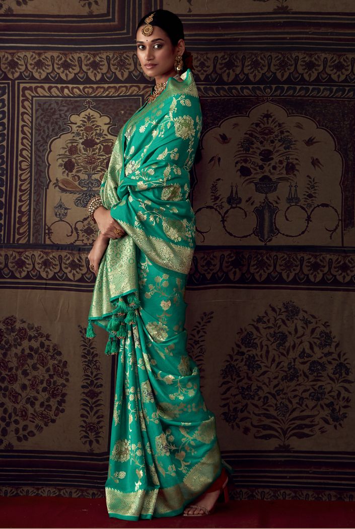 MySilkLove Emerald Green Designer Banarasi Silk Saree