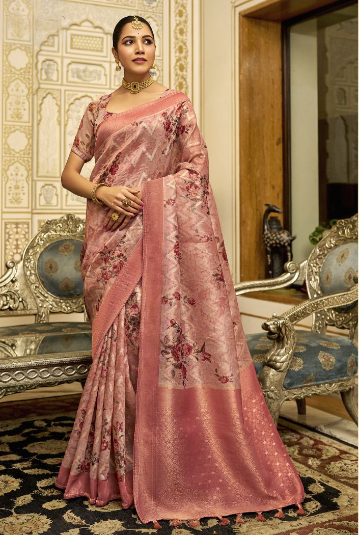 Buy MySilkLove Contessa Pink Organza Tissue Silk Saree Online