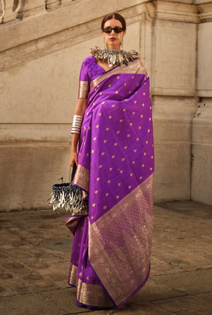 Buy MySilkLove Royal Purple Banarasi Handloom Khadi Silk Saree Online