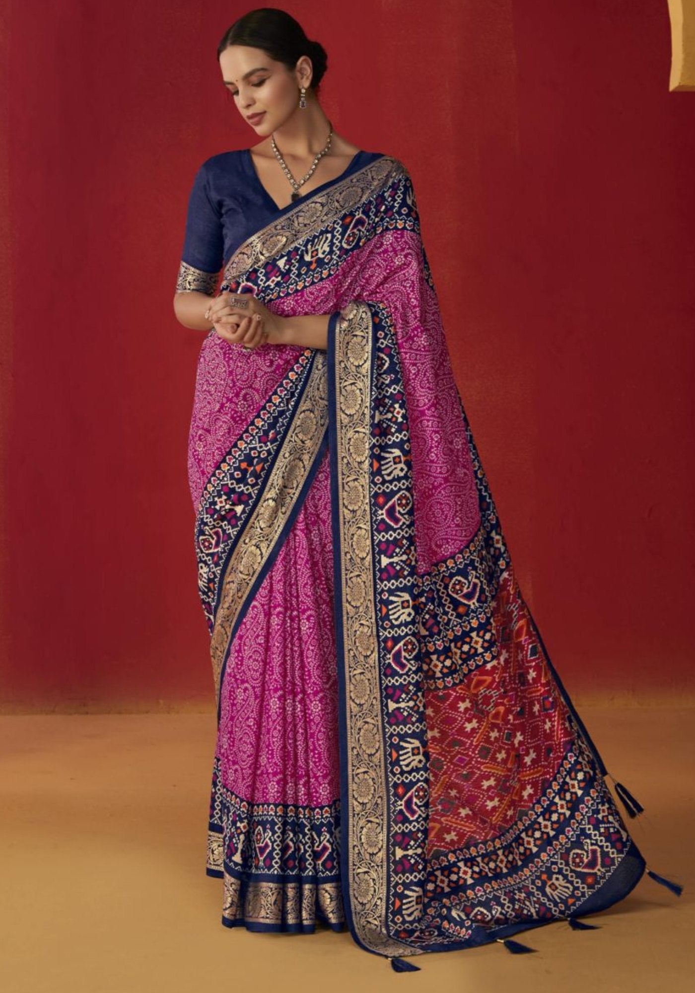 Buy MySilkLove Mulberry Pink Printed Tussar Silk Saree Online