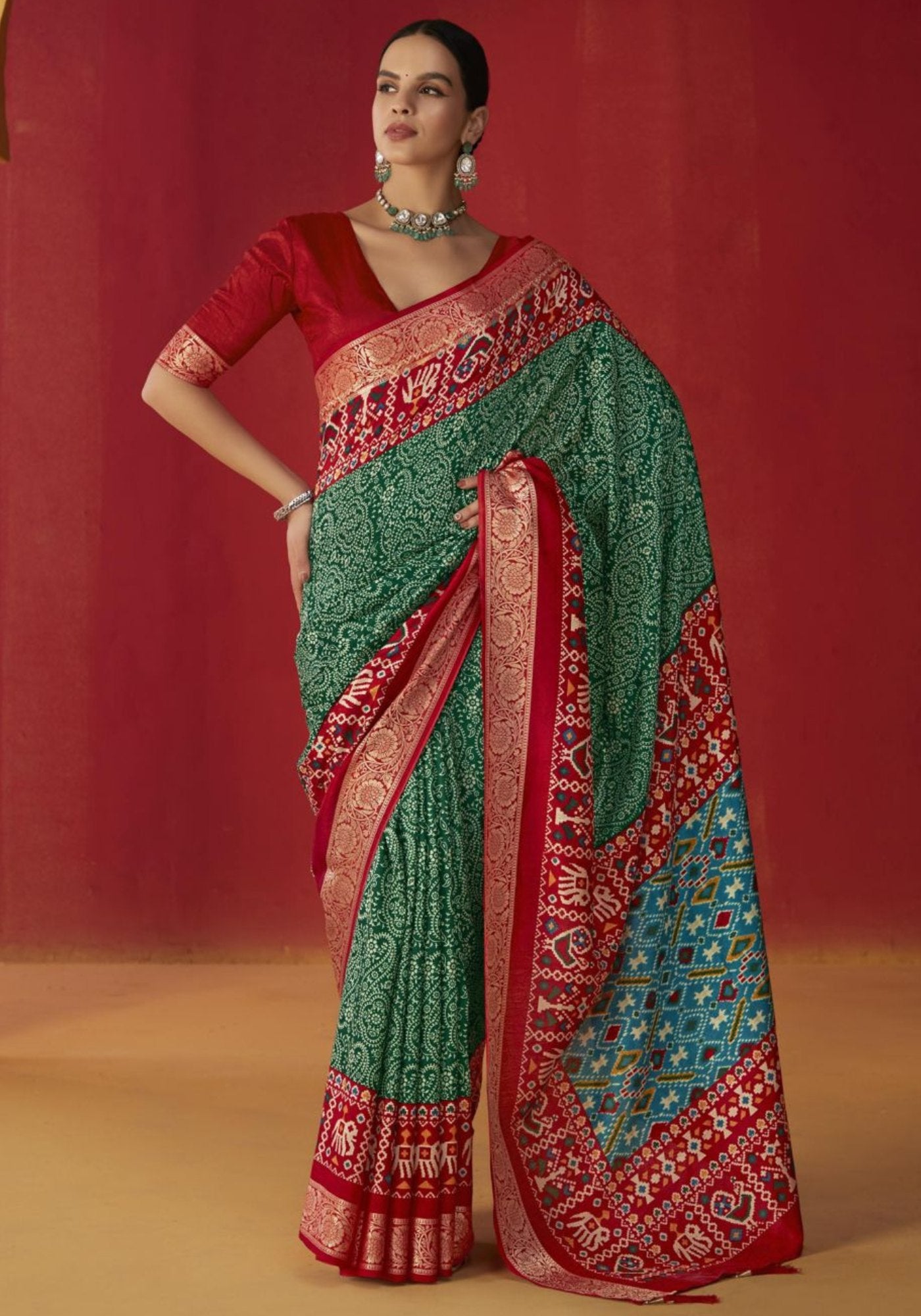 Buy MySilkLove Mineral Green Printed Tussar Silk Saree Online