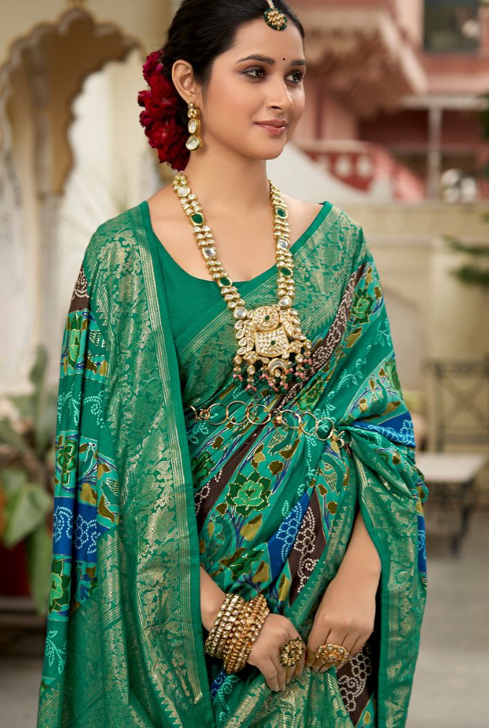 Buy MySilkLove Deep Sea Green Banarasi Patola Silk Saree Online