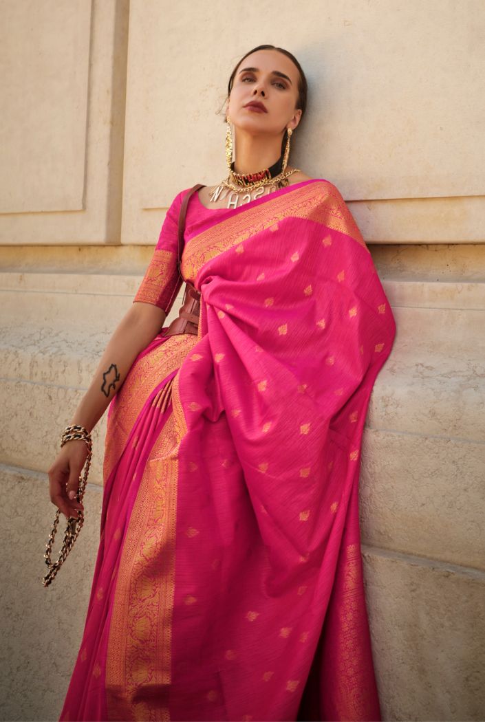 Buy MySilkLove Jazzberry Jam Pink Handloom  Silk Saree Online