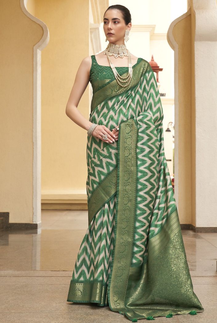 MySilkLove Nandor Green Digital Printed Tussar Silk Saree