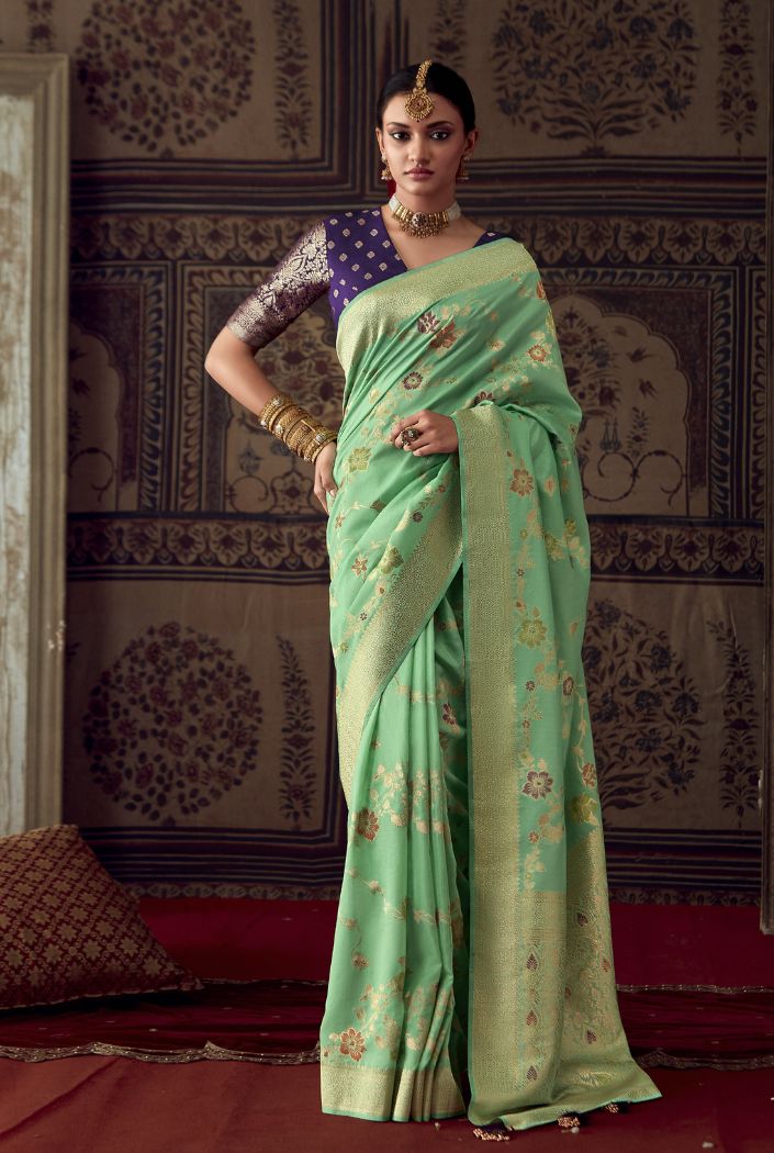 Buy MySilkLove Amulet Green Designer Banarasi Silk Saree Online