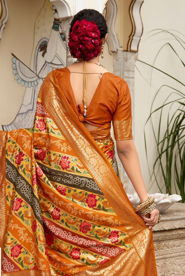 Buy MySilkLove Tuscany Orange Banarasi Patola Silk Saree Online