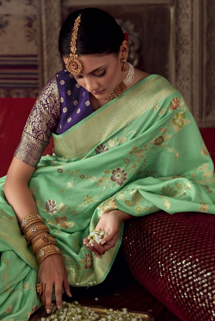 MySilkLove Amulet Green Designer Banarasi Silk Saree