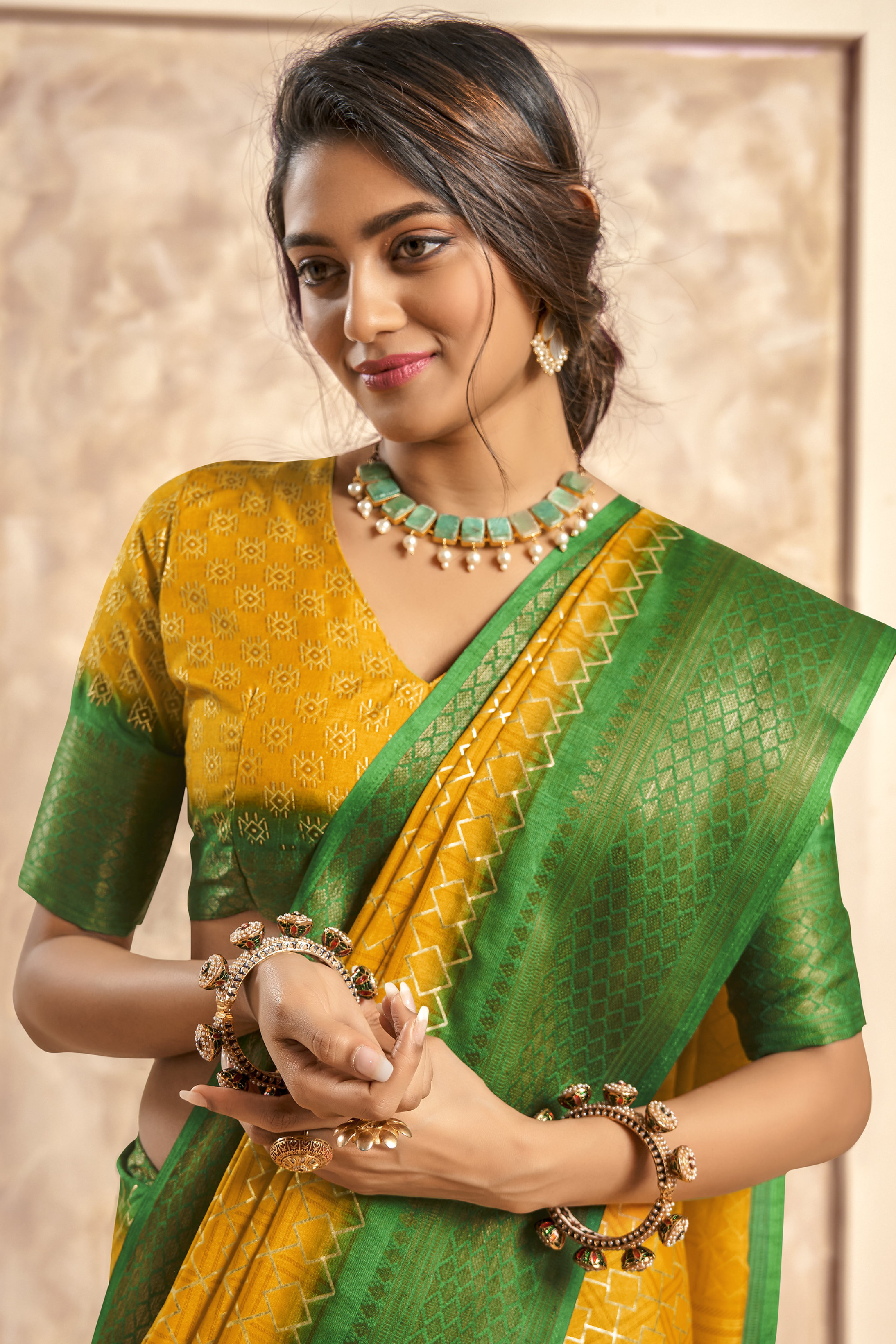 Buy MySilkLove Geebung Yellow Woven Banarasi Celo Silk Saree Online